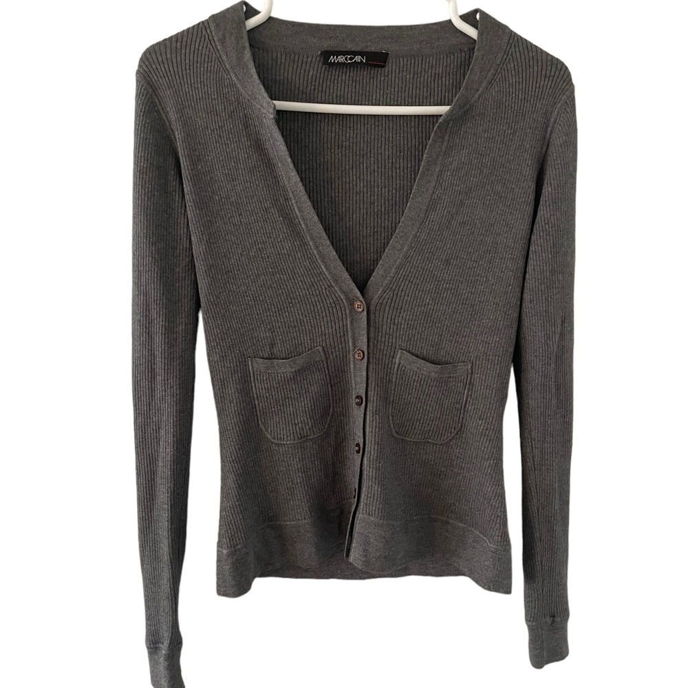 Marc Cain Silk Cashmere Cotton Ribbed Cardigan Grey N3 (6US)